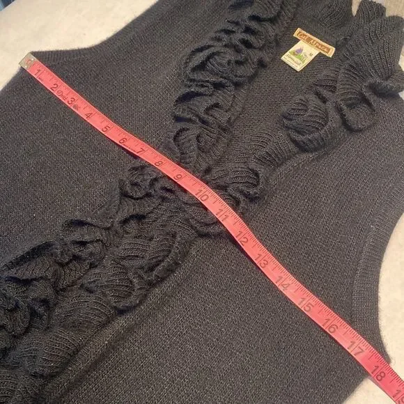 Lael Alpaca Sweater Vest Cardigan Medium Long Ruffle Collar Black Knit - Picture 14 of 16